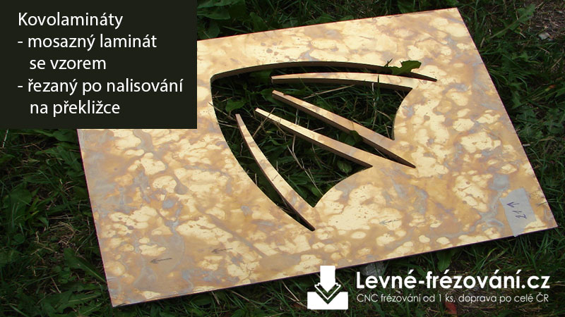 Kovolaminát s mosazným vzorem do restuarace Potrefená husa. S podkladem, síla 15 mm. 